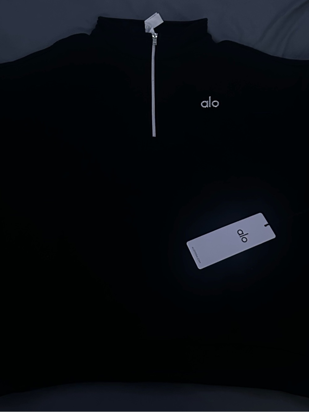 ALO Yoga Men's Black quarter-Zip with White Logo